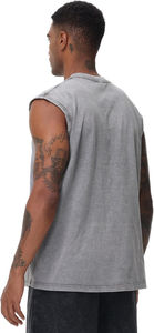 Camisetas sin mangas de algodón tejido con lavado ácido para hombre, ajuste holgado, transpirables, de secado rápido, para gimnasio, entrenamiento y running. - Product Image 3