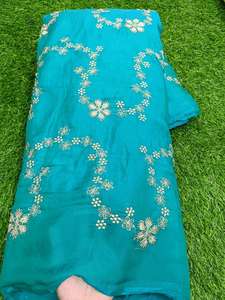 Vestido Anarkali de Georgette Azul Turquesa con Exquisitos Detalles en Dorado, Cuello Redondo Elegante - Product Image 3