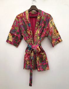 Chaqueta corta con estampado de Farida Kahlo de tela de algodón, chaqueta Kantha acolchada hecha a mano, bata índigo Kantha para mujer, novedad - Product Image 5
