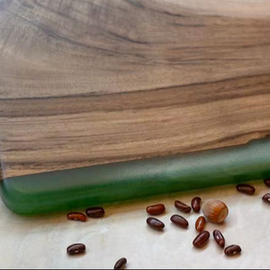 Nature Blend Eco-friendly Dishwasher <b>Safe</b> 1.5cm Thick Rectangle Resin Chopping Block with Wood <b>Knife</b> Handle - Product Image 1