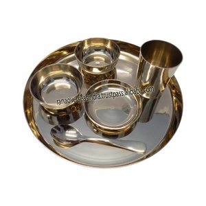 Ensemble de vaisselle en métal Kansa pur, best-seller, comprenant un plateau, un bol, une cuillère, un verre, fabriqué à la main, de haute qualité, passe au lave-vaisselle, durable - Product Image 2
