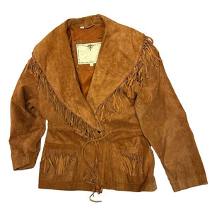 Veste en cuir suédé marron avec franges et ceinture, taille L pour femme, best-seller 2026 - Product Image 1