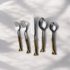 Gold Plated Cutlery Set <b>Mirror</b> Finish Long Handle Minimalist Design Creative Metal Utensils for Wedding - Product Image 6