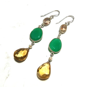 Natural Chrysoprase Citrine Dangle <b>Drop</b> Earrings 925 Sterling Silver Gemstone Women Wedding - Product Image 2
