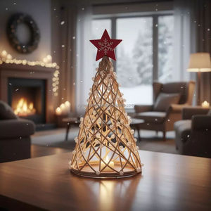 Handmade Rattan Christmas <b>Tree</b> Motif Light <b>Tabletop</b> Pine <b>Tree</b> Ornament Warm - Product Image 2
