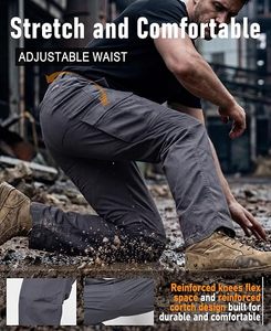 Men's <b>Black</b> <b>Work</b> <b>Pants</b> With Multiple Pockets Quick Dry Polyester Cargo Trousers Elastic Waist Uniform - Product Image 4