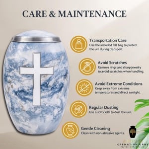 Cross Blue American/European Eco-Friendly Durable Cremation Urn for Human Ashes Christian Memorial 10 Inches Premium Quality - Product Image 3