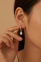 Pendientes Clásicos de Diamantes con Corte Princesa para Mujer, Joyería Fina de Oro para Boda, Disponibles al Mejor Precio Competitivo