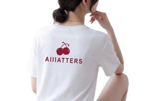 Women's Custom Shirts White Short Sleeve T-Shirt Cherry Logo Print Collarless Casual Winter Silk/Cotton 200g Breathable Regular - Product Image 4