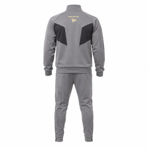 Men's Gray Polyester Tracksuit Drawstring Sporty <b>Jogger</b> <b>Set</b> Side Pockets Logo Design Winter Eco-Friendly Breathable Heavyweight - Product Image 3