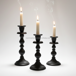 Bougeoir moderne noir en aluminium support solide en fonte design contemporain décoration événementielle de table qualité d'exportation - Product Image 1