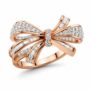 Anillo de Diamantes con Lazo, Estilo Romántico, Diamantes Cultivados en Laboratorio, Engaste Pavé Baguette, Personalizado OEM, Oro, IGI, Regalo de Boda, Fiesta - Product Image 1