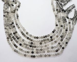 ลูกปัดควอตซ์รูไทล์สีดำทรงกลมเหลี่ยมเพชรพลอยขนาด 5.5-6 มม. ลูกปัดพลอยรูไทล์สีดำธรรมชาติ 14 นิ้ว ทรงกลมเหลี่ยมเพชรพลอย - Product Image 1