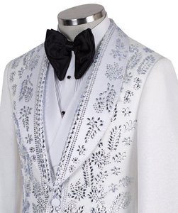 Traje de esmoquin blanco bordado con pedrería para hombre – Blazer de lujo de diseñador para novio, graduación y eventos formales - Product Image 2