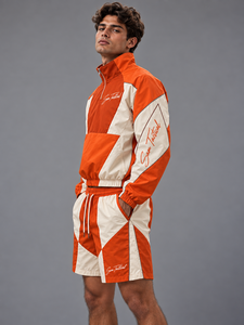 Conjunto Deportivo Sam Tactical para Hombre, Color Naranja y Blanco, Chaqueta con Cierre de Media Cremallera y Pantalones Cortos, Secado Rápido, Ropa Deportiva de Verano, Precio al por Mayor - Product Image 3