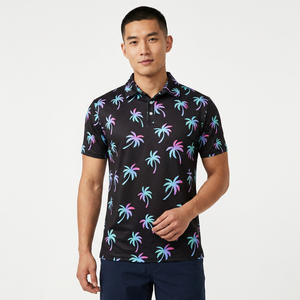 Polo homme noir imprimé à manches courtes, respirant, décontracté, en polyester tissé - Product Image 6