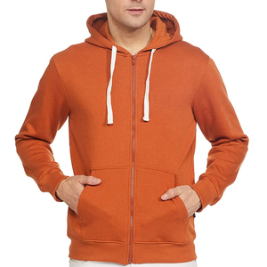 Men's <b>Orange</b> <b>Fleece</b> Hooded Zip-Up Sweatshirt Regular Fit Casual Autumn Wear - Product Image 1