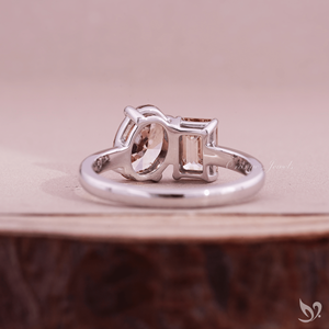 Oval and Emerald Cut Brown Lab Grown Diamond Toi et Moi <b>Ring</b> <b>Two</b> <b>Stone</b> Engagement <b>Ring</b> Minimal Elegant Bridal Jewelry - Product Image 3