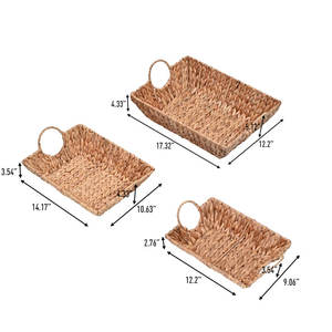 Juego de 3 bandejas de cestas decorativas rectangulares de Jacinto tejidas a mano con asas cestas de almacenamiento tejidas - Product Image 4