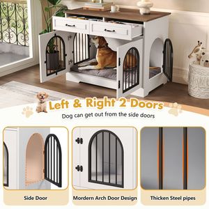 43.3\" Heavy Duty Indoor Dog <b>Crate</b> Furniture 2 <b>Storage</b> Drawers Medium Large Dog Kennel Side Doors Pet Houses Furniture for Dogs - Product Image 4