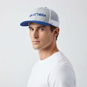 Gorra Trucker Blanca y Azul para Mujer, Malla Trasera, Cierre a Presión, Gorra de Béisbol, Logotipo Bordado Personalizado, Ajustable - Product Image 2