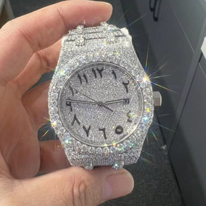 Custom Luxury Sport Iced Arabic Dial Watch | VVS Clarity Lab Created Diamond Miyota Movement | Stainless Steel 42mm Hand-Set - Product Image 1