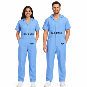 Combinaison de travail unisexe pour lavage de voitures, combinaison de mécanicien à manches courtes, vêtements de travail pour le nettoyage industriel - Product Image 3