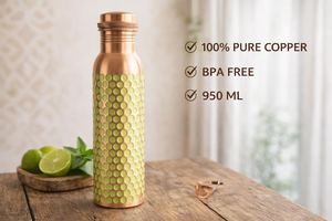 Hand Hammered Pure Copper 950ML Water <b>Bottle</b> Ayurvedic Tamra Jal Wellness Hydration Portable Lid Gift <b>Box</b> Packaging for Daily - Product Image 2