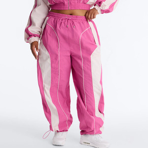 Custom Two Piece Pants With Side Stripe Women's <b>Pink</b> Color Blocked <b>Tracksuit</b> Set Full Sleeve Loose Fit Sporty All Seasons Wear - Product Image 4