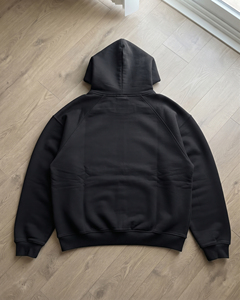 Sweat à capuche vintage respirant en molleton avec patch brodé effet vieilli, coupe décontractée, manches longues, noir, pull d'hiver unisexe - Product Image 4