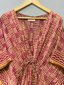 Caftán de Algodón Puro Ecológico con Estampado Bagru, Estampado a Mano, Estilo Indio, para Verano, Playa, o como Pareo, Cómodo, Largo hasta el Suelo - Product Image 4