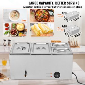 Scaldavivande Elettrico Professionale Commerciale a Vapore da 1200W, 4 Vasche da 16.4QT, in Acciaio Inossidabile, per Buffet Bain Marie - Product Image 2