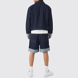 Veste en jean décontractée brodée coupe oversize coupe-vent à épaules tombantes pour homme, noire délavée, 100 % coton, hiver - Product Image 4