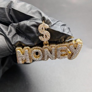 Colgante con Letra de Dinero Chapado en Oro con Microincrustaciones de Cristal y Diamantes de Imitación, Amuleto Temático, Joyería de Moda Hiphop Unisex - Product Image 4