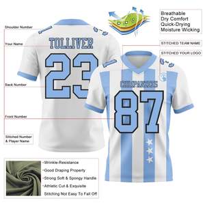 Camiseta Deportiva Premium Blanca y Azul Cielo para Equipo de Fútbol, Ropa Deportiva que Absorbe la Humedad, Malla Bird Eye, Nombre y Número Personalizables - Product Image 2