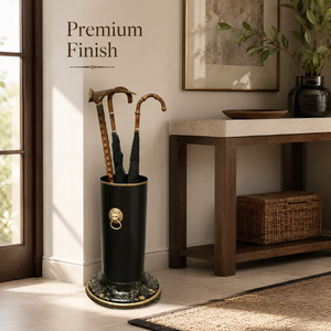 Porte-parapluie décoratif de luxe en métal sur pied avec anneau en forme de lion pour l'entrée, le bureau à domicile ou la décoration d'hôtel - Product Image 2