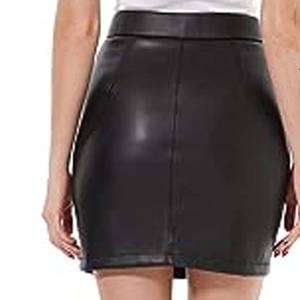 Jupe crayon mini en similicuir taille haute pour femme avec fermeture éclair avant, couleur noire unie, style sexy, toutes saisons - Product Image 2