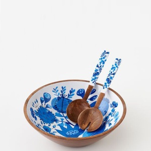 Dining Table Decorative <b>Sticker</b> Enamel Printed Wooden Serving Bowl Best Selling Classic Design Acacia Wooden Bowl - Product Image 5
