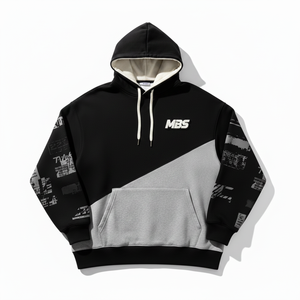Sweat à capuche personnalisé en molleton de coton épais pour homme, style streetwear, coupe oversize, avec imprimé graphique et patchwork - Product Image 1