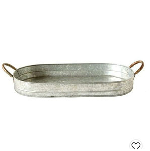 Ms Hussain International MHI 2857 Vintage Farmhouse Decoration Galvanized Steel Large Metal Base Rustic Serving Tray Metal - Product Image 2