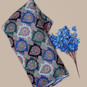 Royal Sapphire Blue & White Crepe Fabric <b>Simulated</b> Micro-Sequin <b>Diamond</b> Grid Print - Product Image 2