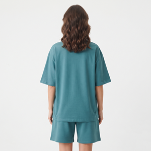 Ensembles courts de vêtements pour femmes en gros, avec logo personnalisé, ensemble deux pièces t-shirt et short, ensemble deux pièces uni avec short cycliste pour femmes - Product Image 6