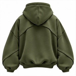 เสื้อฮู้ดโอเวอร์ไซส์สีเขียวทหารสำหรับฤดูหนาว แบบยูนิเซ็กซ์ ผ้าฟลีซ มีกระเป๋าโลโก้ปักด้านหน้า แขนเสื้อแบบปกติ สไตล์สตรีทแวร์ - Product Image 2