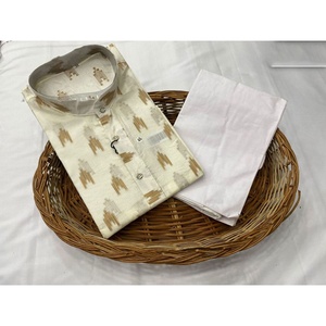 VÊTEMENTS FORMELS COTON SOIE HOMME KURTA AVEC PAYJAMA BLANC CASSÉ - Product Image 1
