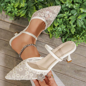 Mules de tacón alto con punta cerrada y recortes para mujer, sandalias de tacón delgado con punta en pico - Product Image 4