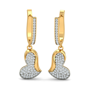 Pendientes de aro en forma de corazón de oro amarillo con diamantes redondos de talla brillante, joyería de lujo para mujer - Product Image 1