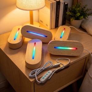 Artistic Gifts Wooden Oval RGB LED Light Base for Acrylic Board, USB Powered Night Light Stand with Cable Switch - Product Image 1