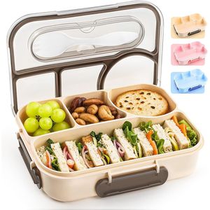 Khaki Bento <b>Box</b> for Adults 4 <b>Compartment</b> Drop Proof <b>Lunch</b> Container Dishwasher Safe & BPA Free Materials - Product Image 1