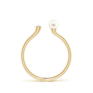 Lab Grown Round Diamond and Pearl Open <b>Ring</b> in 10K 14K 18K Gold 925 935 Silver <b>Custom</b> Fine Jewelry for Women - Product Image 4