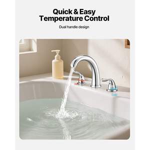 Grifo de bañera romana Juego de grifos de bañera de cascada de 3 agujeros 2 manijas Montaje en cubierta Caño de arco alto Acabado plateado para lavado de mascotas Adulto - Product Image 6